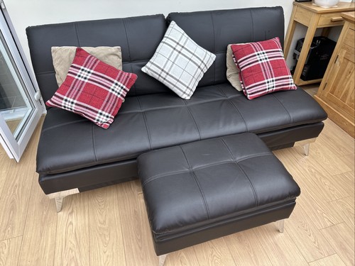 Leather sofa bed with - leather, ottoman